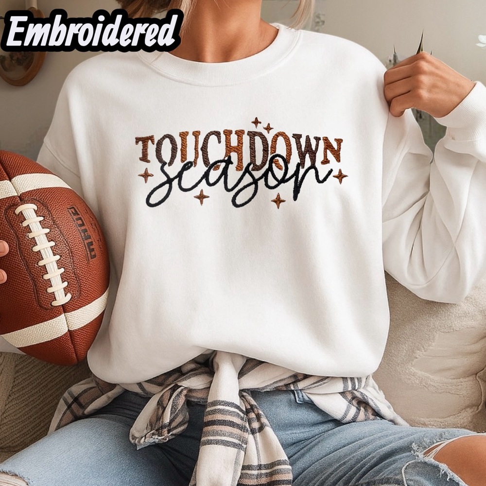 🏈  Footbal Touchdown Season embroidered sweatshirt  White New S M L XL